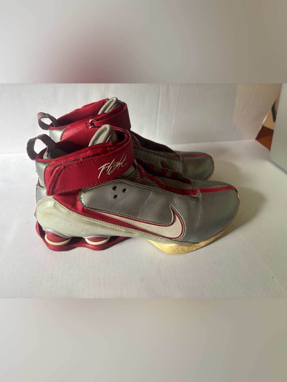 Vintage Nike Shox Flight Basketball Shoes Silver Red 315007-013 8.5